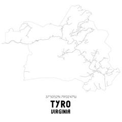 Tyro Virginia. US street map with black and white lines.