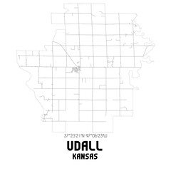 Udall Kansas. US street map with black and white lines.