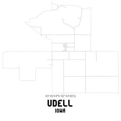 Udell Iowa. US street map with black and white lines.