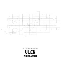 Ulen Minnesota. US street map with black and white lines.
