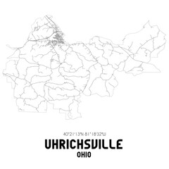 Uhrichsville Ohio. US street map with black and white lines.