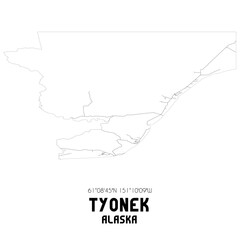 Tyonek Alaska. US street map with black and white lines.