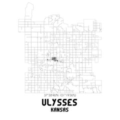 Ulysses Kansas. US street map with black and white lines.