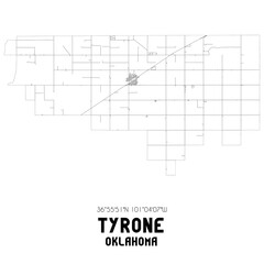 Tyrone Oklahoma. US street map with black and white lines.