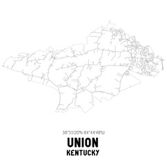 Union Kentucky. US street map with black and white lines.