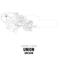 Union Oregon. US street map with black and white lines.