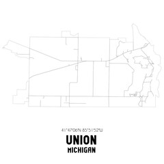 Union Michigan. US street map with black and white lines.
