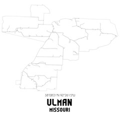 Ulman Missouri. US street map with black and white lines.