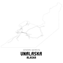Unalaska Alaska. US street map with black and white lines.