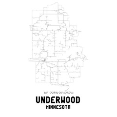 Underwood Minnesota. US street map with black and white lines.