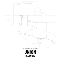 Union Illinois. US street map with black and white lines.