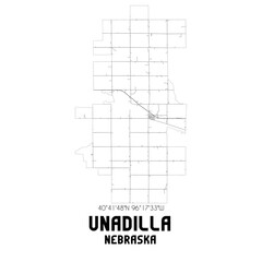 Unadilla Nebraska. US street map with black and white lines.