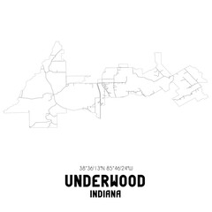Underwood Indiana. US street map with black and white lines.