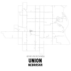 Union Nebraska. US street map with black and white lines.