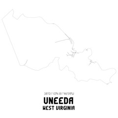 Uneeda West Virginia. US street map with black and white lines.