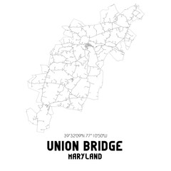 Union Bridge Maryland. US street map with black and white lines.