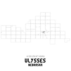 Ulysses Nebraska. US street map with black and white lines.