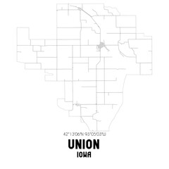 Union Iowa. US street map with black and white lines.