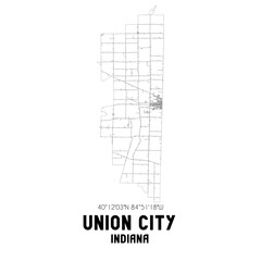 Union City Indiana. US street map with black and white lines.