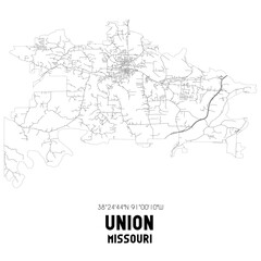 Fototapeta na wymiar Union Missouri. US street map with black and white lines.