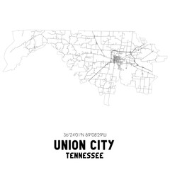 Union City Tennessee. US street map with black and white lines.