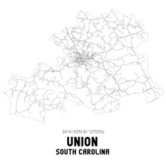 Union South Carolina. US street map with black and white lines.