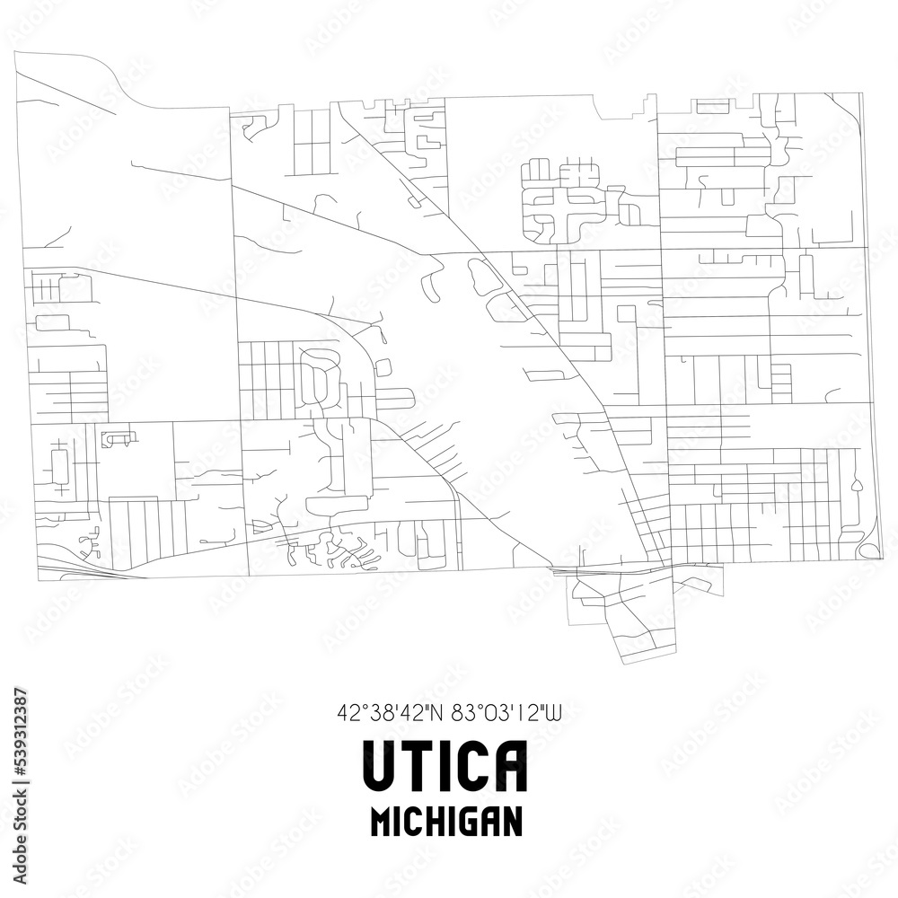 Wall mural Utica Michigan. US street map with black and white lines.