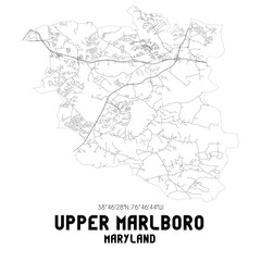 Upper Marlboro Maryland. US street map with black and white lines.