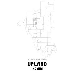 Upland Indiana. US street map with black and white lines.