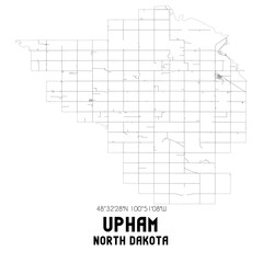 Upham North Dakota. US street map with black and white lines.