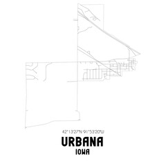Urbana Iowa. US street map with black and white lines.