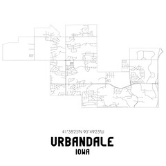 Urbandale Iowa. US street map with black and white lines.