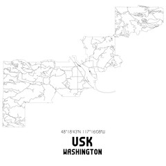 Fototapeta na wymiar Usk Washington. US street map with black and white lines.