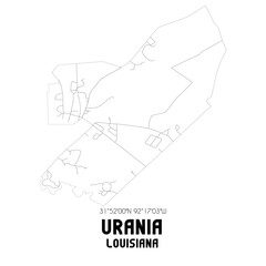 Urania Louisiana. US street map with black and white lines.