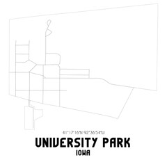 University Park Iowa. US street map with black and white lines.