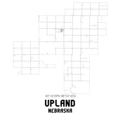 Upland Nebraska. US street map with black and white lines.