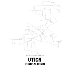 Utica Pennsylvania. US street map with black and white lines.