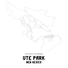 Ute Park New Mexico. US street map with black and white lines.