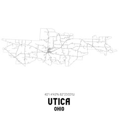 Utica Ohio. US street map with black and white lines.