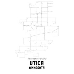 Utica Minnesota. US street map with black and white lines.