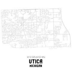 Utica Michigan. US street map with black and white lines.