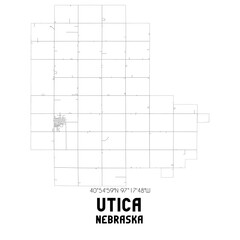 Utica Nebraska. US street map with black and white lines.