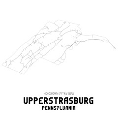Upperstrasburg Pennsylvania. US street map with black and white lines.