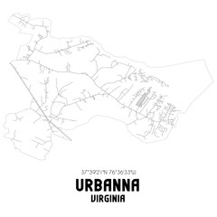 Urbanna Virginia. US street map with black and white lines.