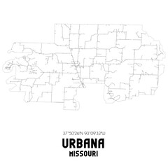 Urbana Missouri. US street map with black and white lines.