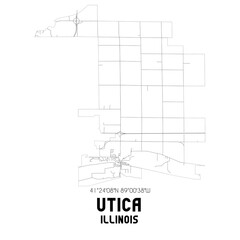 Utica Illinois. US street map with black and white lines.