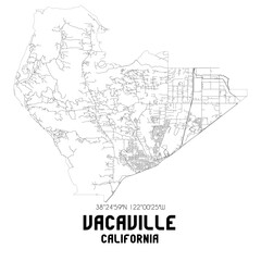 Vacaville California. US street map with black and white lines.