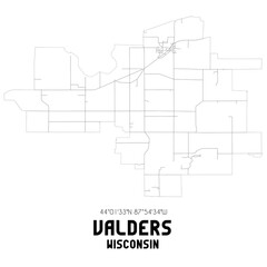 Valders Wisconsin. US street map with black and white lines.