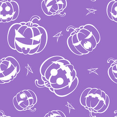 Vector. Seamless repeating pattern of cartoon pumpkin. Thanksgiving, Halloween concept. Seasonal print for textiles, holiday background, gift wrapping, invitations. Autumn concept, plant compositions.