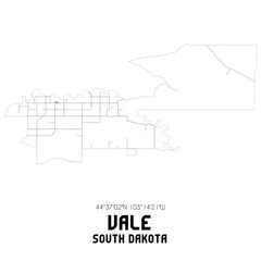 Vale South Dakota. US street map with black and white lines.
